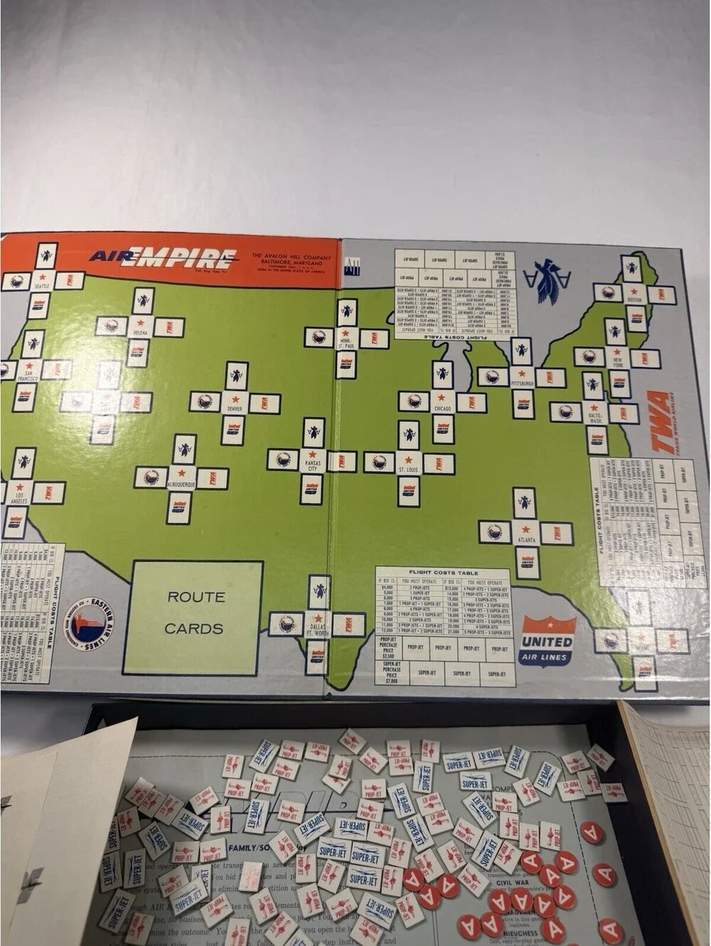 Vintage 1961 Avalon Hill Air Empire Airline Building Board Game Complete